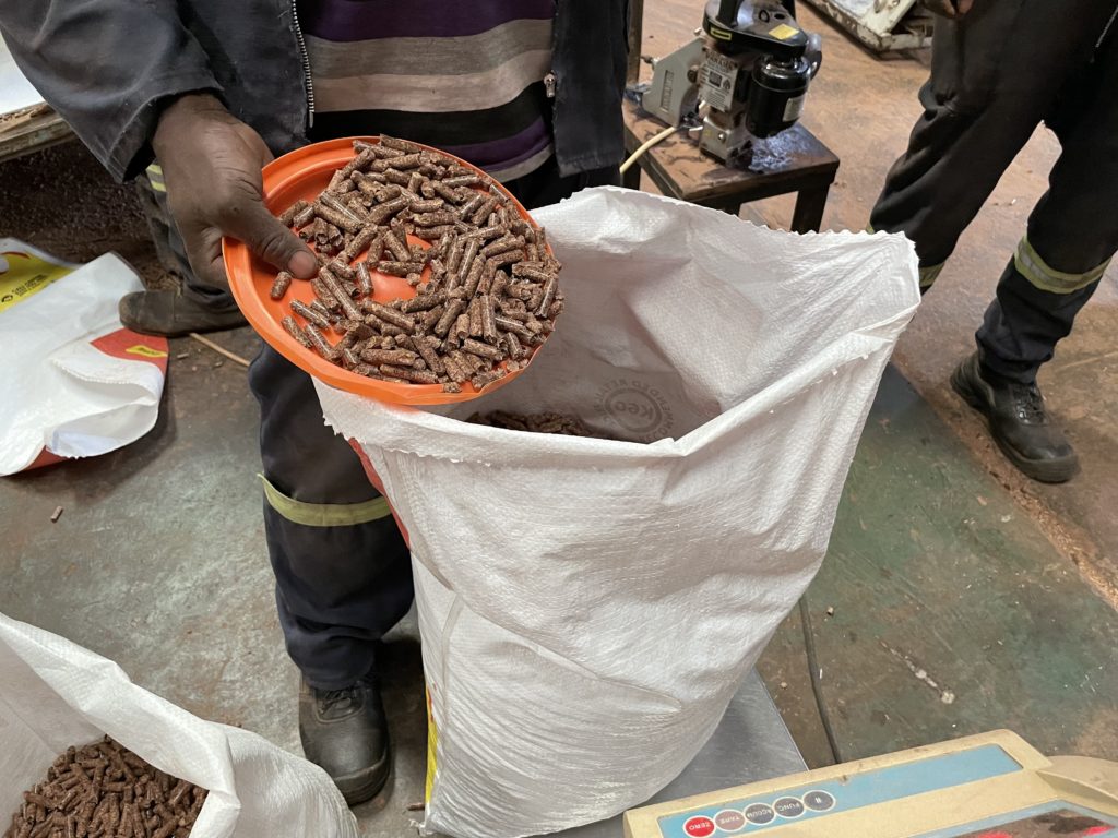 Workers packing bio-pellets in Zambia. Photo: Ash Sharma for Nefco