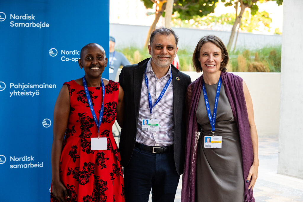 Photo: Speakers before COP28 event at the Nordic pavilion – Joel Sheakoski for MCFA